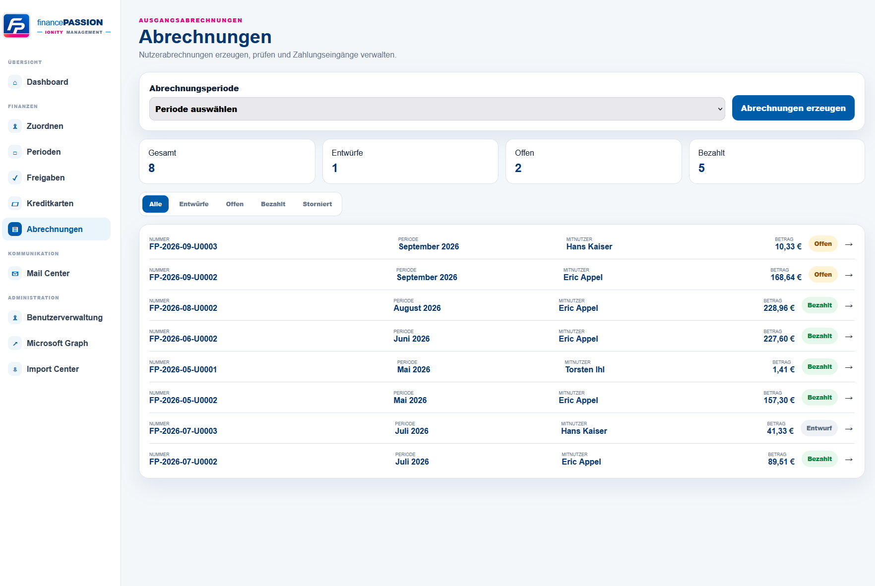 financePASSION Abrechnungsansicht