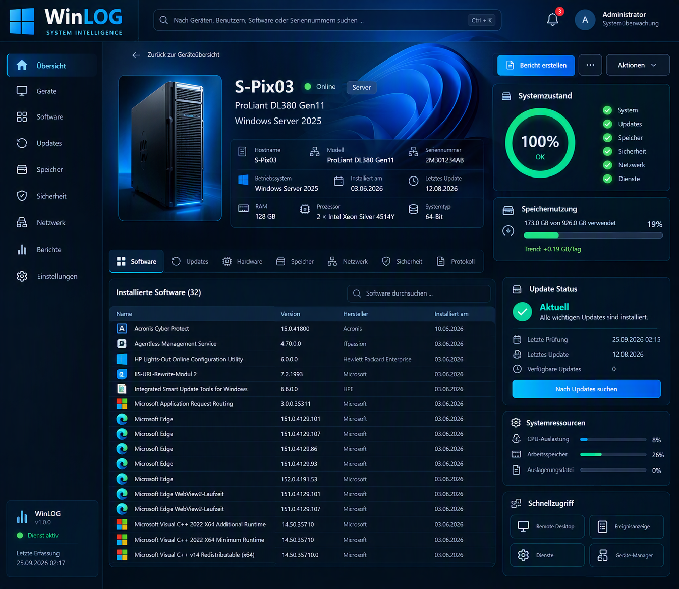 WinLOG System Dashboard